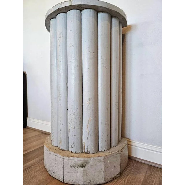 Antique French Distressed Painted Pine Architectural Pedestal Stand For Sale - Image 4 of 11