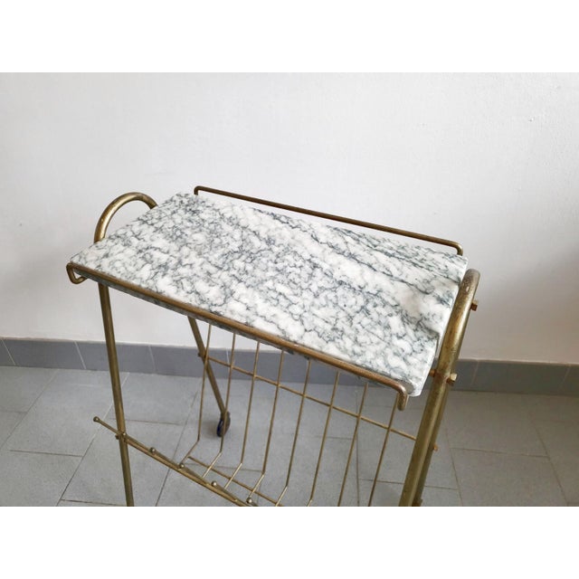 Vintage Brass and Marble Rolling Magazine Rack, 1950s For Sale - Image 12 of 13