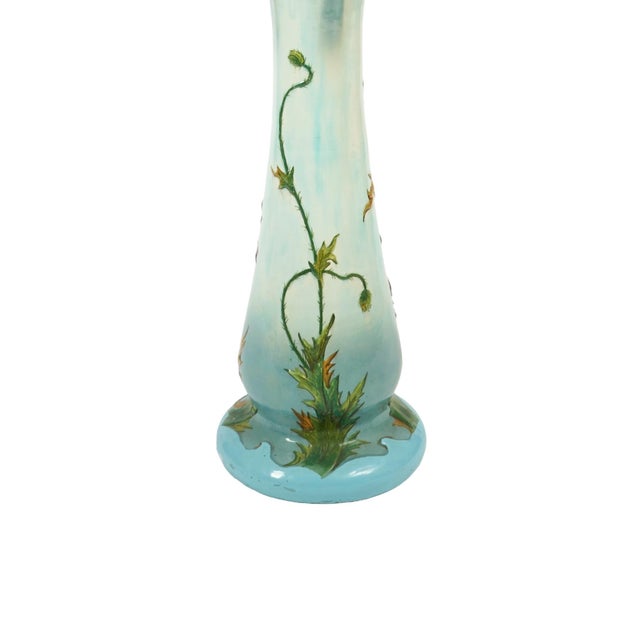 French Art Nouveau Floral-Decorated Majolica Jardiniere With Tall Pedestal For Sale In New York - Image 6 of 13