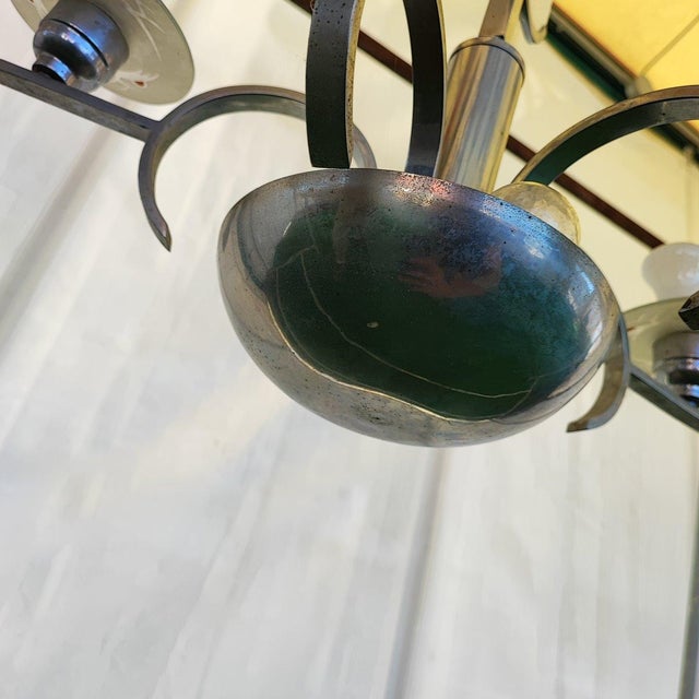 Chandelier with Silkscreened Glass Details, 1970s For Sale - Image 3 of 11