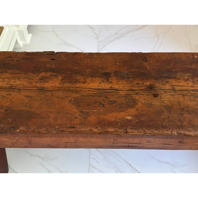 Antique Early American Americana Primitive Plank Wood Farm Bench, 19th Century For Sale - Image 18 of 18