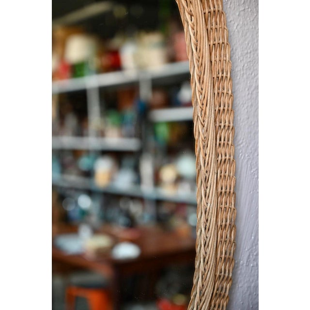 Vintage Bohemian Oval Mirror in Woven Rattan, 1960s For Sale - Image 3 of 6