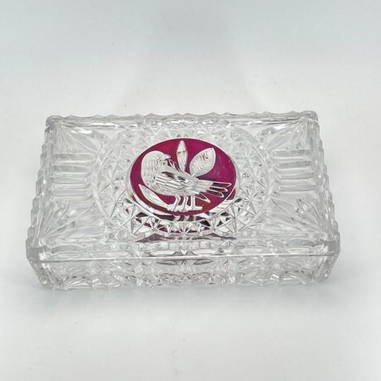 Traditional Hofbauer “Byrdes” Ruby Crystal 7-Inch Rectangular Lidded Jewel Box/Trinket Box (Vintage 1970’s-1990’s, Original Foil Label) For Sale - Image 3 of 16