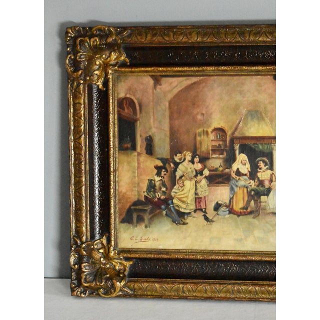 Antique European Tavern Interior Genre Scene Framed Signed & Dated 1910 For Sale In Philadelphia - Image 6 of 16