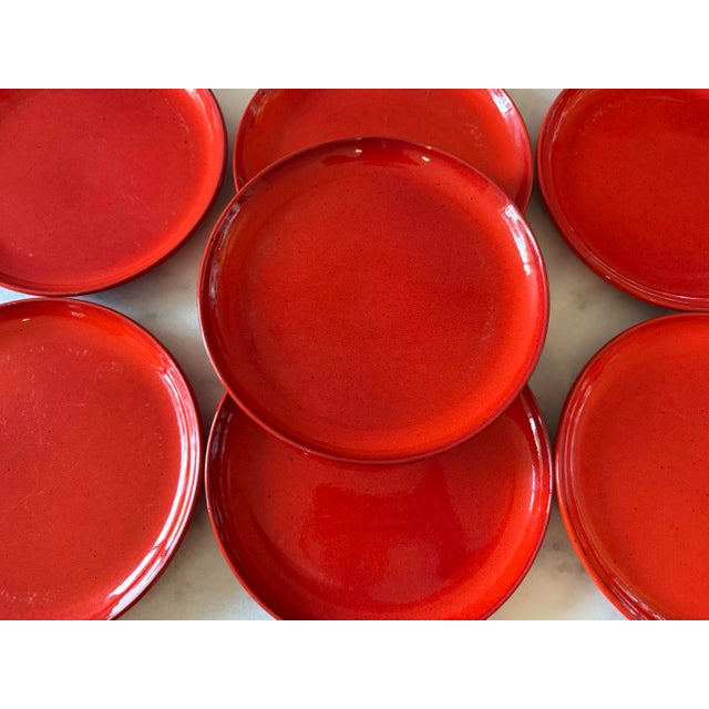 Set of 7 Red Gerz West Germany Pottery Dinner Plates For Sale - Image 4 of 9