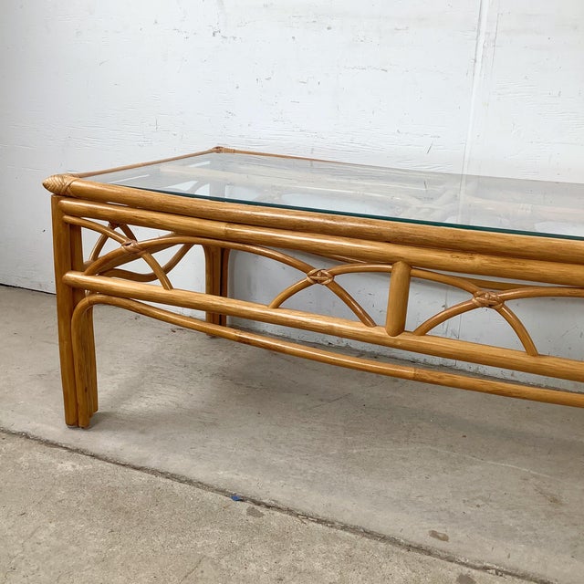 Late 20th Century Vintage Rattan Coffee Table — Bamboo Arch Apron For Sale - Image 5 of 18