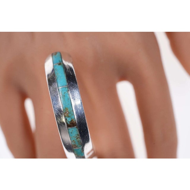 Vintage Native American Turquoise/opal channel inlay bracelet For Sale - Image 4 of 6