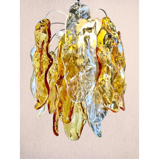 Set of Two Golden Molten-Leaf Murano Glass Chandeliers, Style of Mazzega – 1970s For Sale - Image 12 of 16