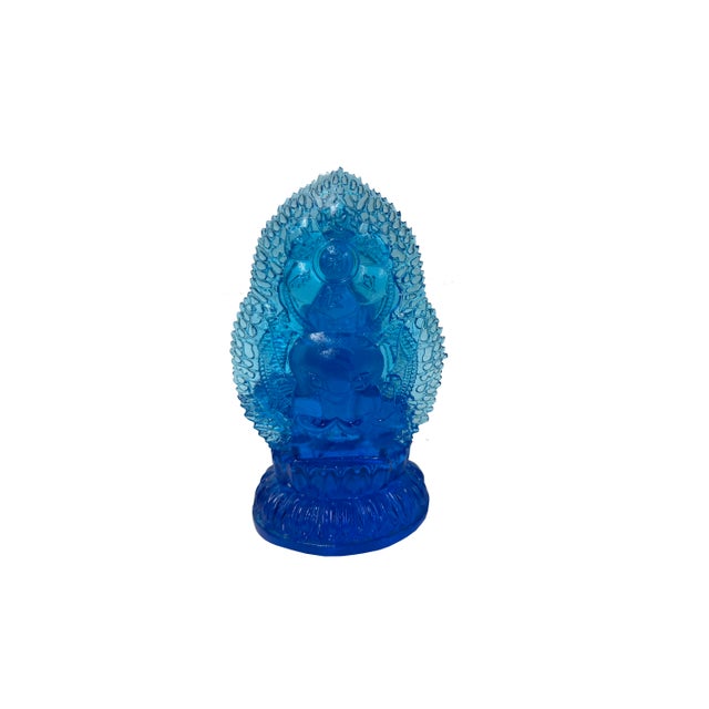 5.25" Crystal Blue Bodhisattva Samantabhadra on Elephant Figure For Sale - Image 9 of 10