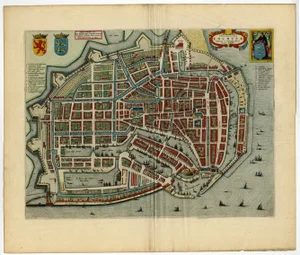 Blaeu, Bird's-Eye View Plan of Enkhuizen in the Netherlands, 1649, Paper