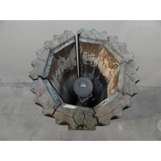 Oak Wood Fluted Column Floor Lamp For Sale In Los Angeles - Image 6 of 10