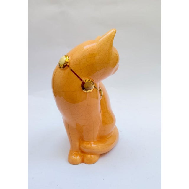 Ceramic Salmon Pink Ceramic Cat with Cabochon Necklace from Longwy, 1950s For Sale - Image 7 of 11