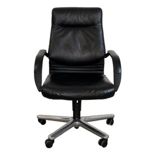 1980’s Postmodern Swiss Reclining Leather Office Desk Chair For Sale