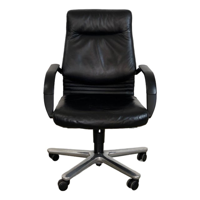 1980’s Postmodern Swiss Reclining Leather Office Desk Chair For Sale