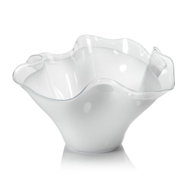 2020s Vellerti 9.25 Tall Wave Glass Bowl, White For Sale - Image 5 of 5