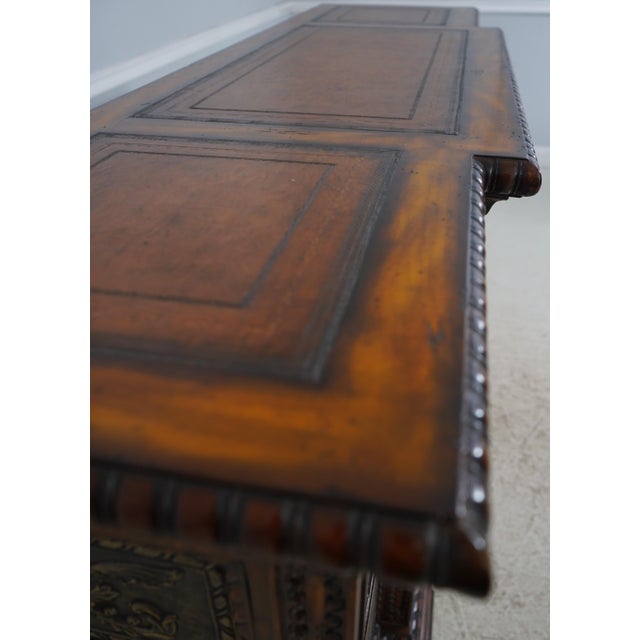 Wood Maitland Smith Leather Top Renaissance Style Credenza Sideboard For Sale - Image 7 of 18