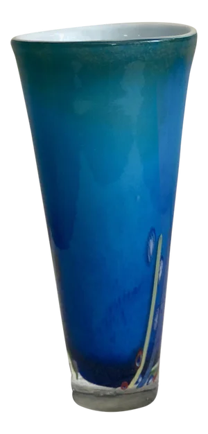 1950s Venetian Hand Blown Blue Art Glass Vase With Gold Inclusion by Milefiori of Murino