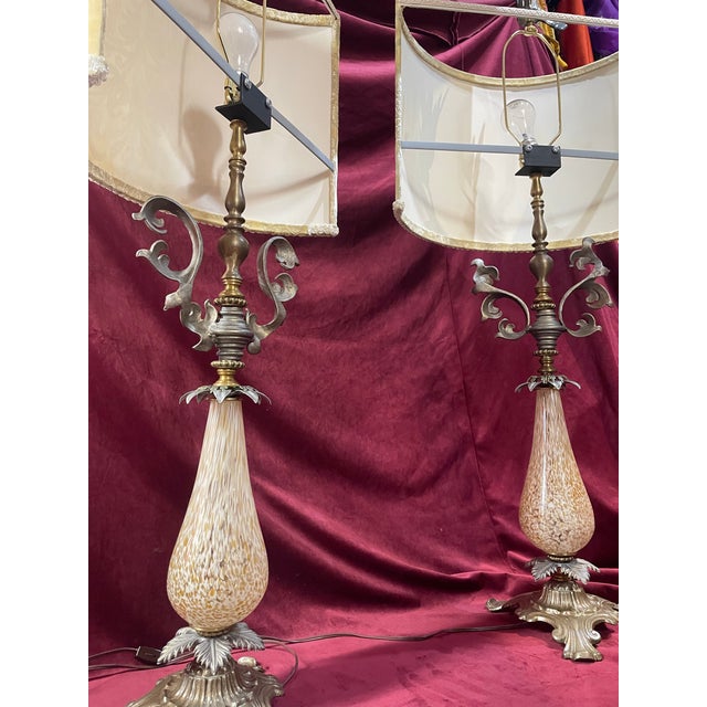 Pair of 1960s Regency Murano Style Lamps For Sale - Image 10 of 12