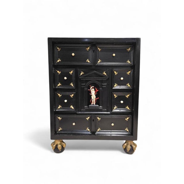 Antique Italian Ebonized Cabinet with Gilt Bronze Mounts and Sain, 1640 For Sale - Image 4 of 18