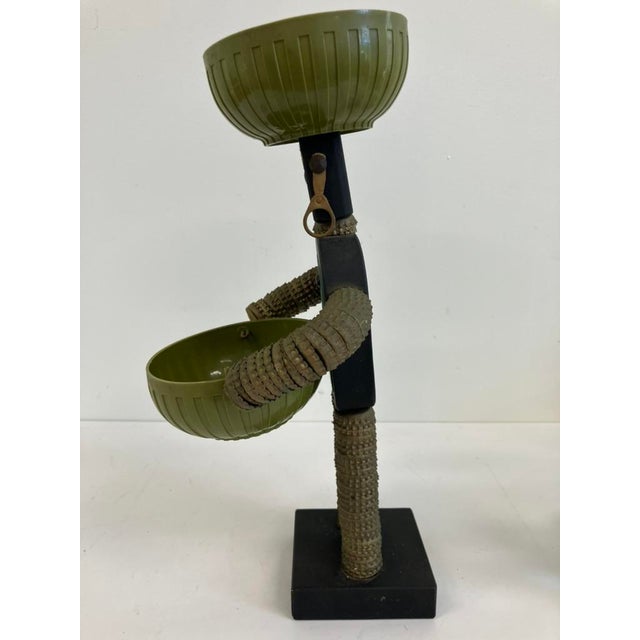Vintage Mid-Century Modern Folk Art Sculpture With Dual Green Bowls For Sale - Image 4 of 9