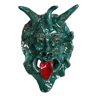 Green Ceramic Apotropaic Mask from Gennaro Condurso, Italy, 2010s For Sale