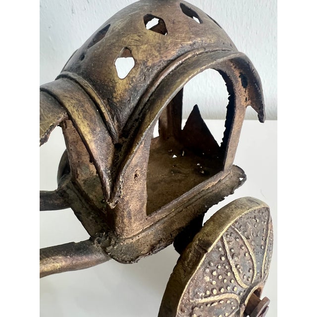 Antique Cast Metal Temple Toy , Early 20th Century Horse & Carriage Sculpture For Sale - Image 13 of 17
