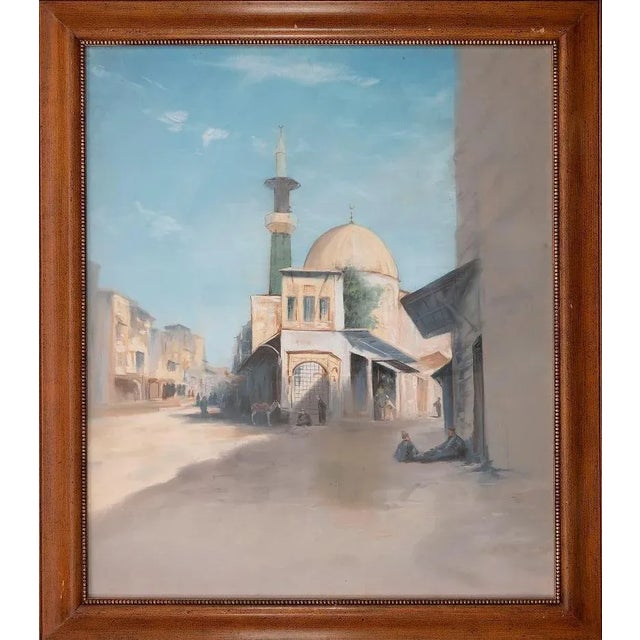 Mosque in Constantinople, Original Tempera & Watercolor on Plywood, Mid-20th Century, Framed For Sale - Image 4 of 4
