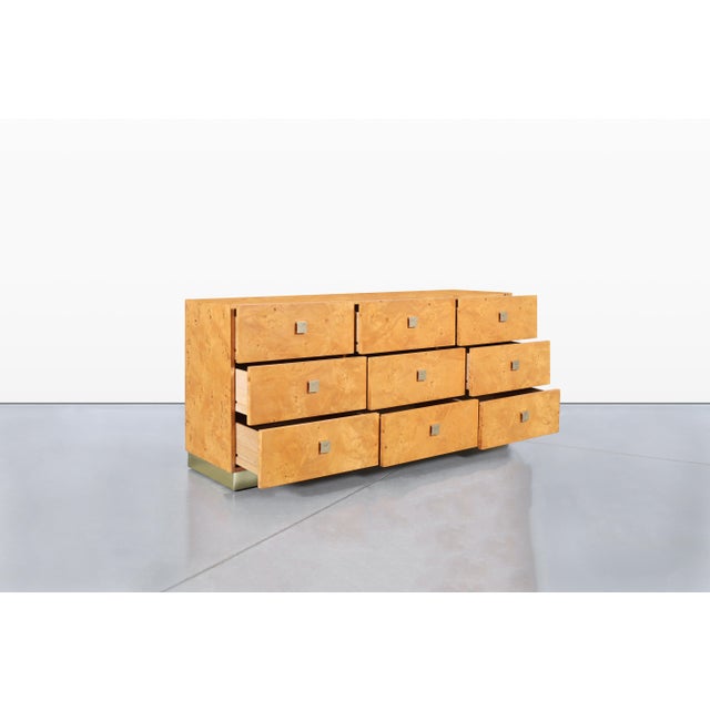 Mid-Century Modern Burl Wood and Brass Dresser by Founders for Thomasville For Sale - Image 9 of 14