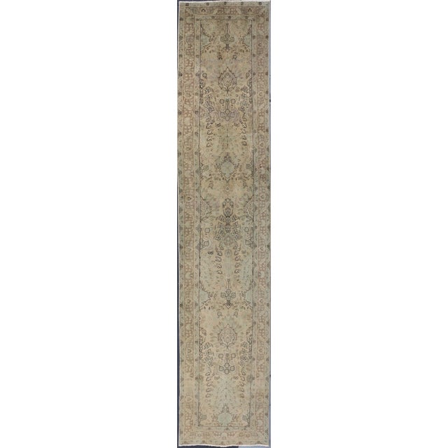 Mid 20th Century Vintage Persian Tabriz Long Runner in Taupe, Tan, Light Brown and D. Blue For Sale - Image 5 of 5