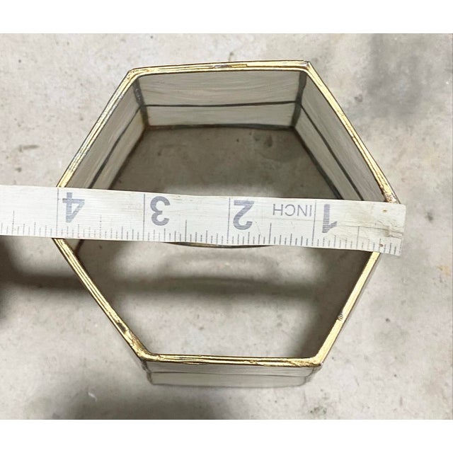 Brass Vintage Modern Style Capiz Shell Hexagonal Lamp Shade For Sale - Image 8 of 10