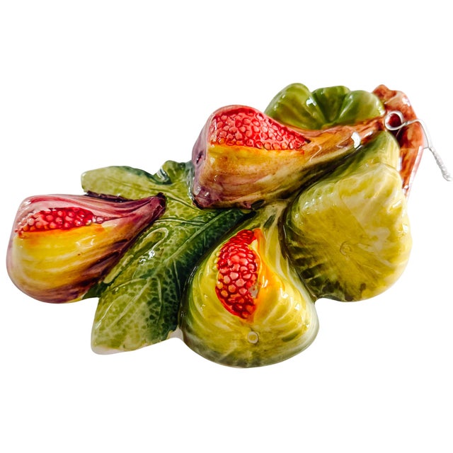 Ruby Red Vintage-Style Italian Majolica Fig Wall Plaques by Bassano Del Grappa Ceramiche - Pair For Sale - Image 8 of 12