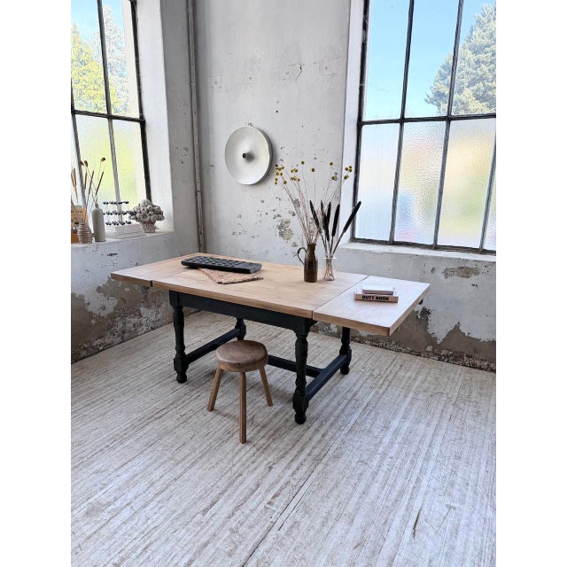 Black Farmhouse Table in Oak with Extensions, 1960s For Sale - Image 8 of 18