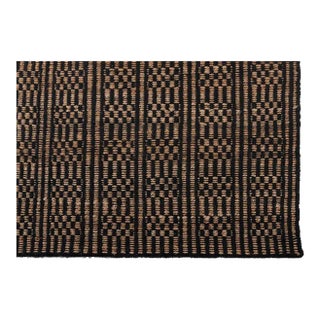 Black Cotton Jute Boho Hand Woven Herringbone Pattern Nordic Scandinavian Decor 8x10 Ft. For Sale
