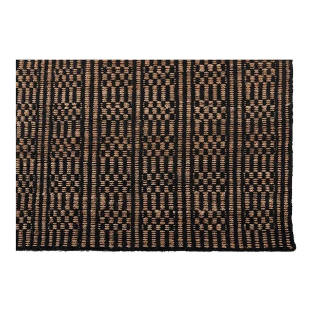 Black Cotton Jute Boho Hand Woven Herringbone Pattern Nordic Scandinavian Decor 8x10 Ft. For Sale