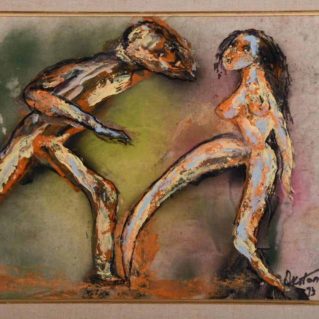 J. Akston's "Bloody Mary, 1973" is a gripping clash of form and emotion--two figures carved from a storm of pigment and...