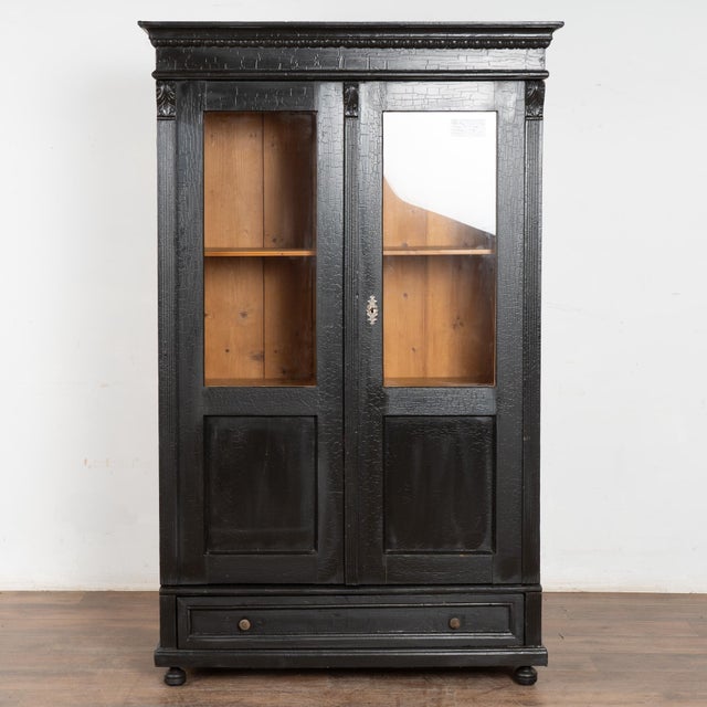 Farmhouse 19th Century Black Painted Bookcase Pine Display Cabinet For Sale - Image 3 of 9