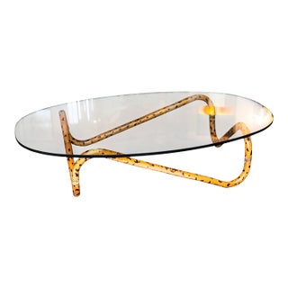 Tortoiseshell Faux Bamboo Coffee Table With Oval Glass Top, Circa 1970 For Sale