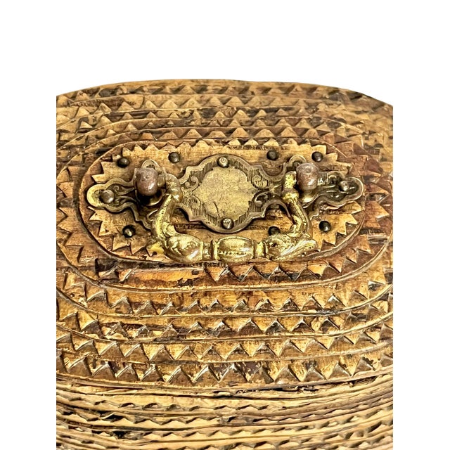 Wood Antique French Tramp Art Birch Box With Scalloped Edge For Sale - Image 7 of 17