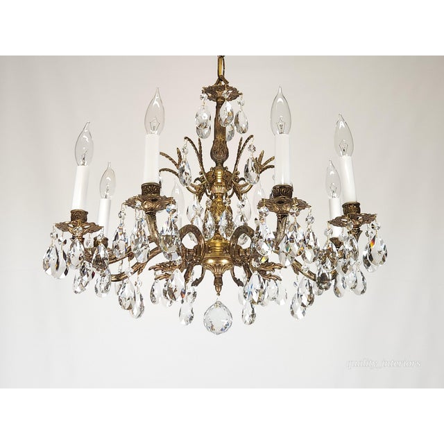 Metal Antique 8 Light Glowing Glistening Gleaming Brass Cut Lead Crystal Chandelier For Sale - Image 7 of 11