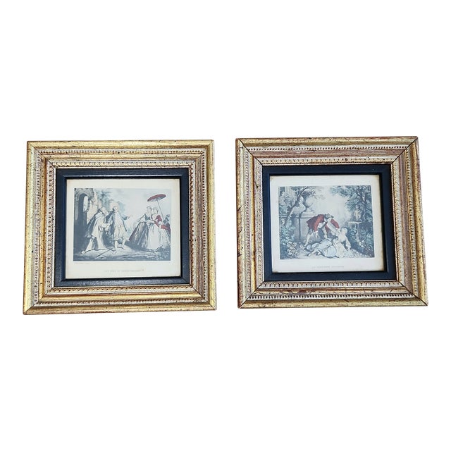 Vintage Pair Nicolas Lancret Framed Watercolor Prints For Sale