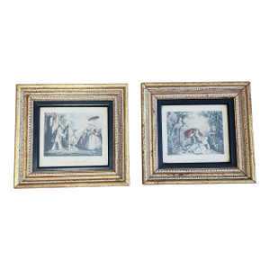 Vintage Pair Nicolas Lancret Framed Watercolor Prints