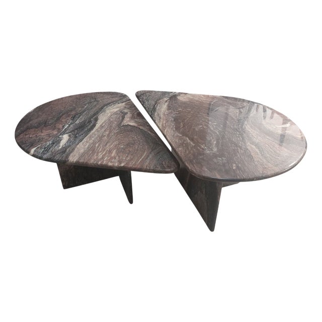 Vintage Italian Coffee Tables in Brown Scorpion Marble, 1980s, Set of 2 For Sale