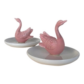 Pair of Pink Swan Ceramic Catchall Ring Dishes For Sale
