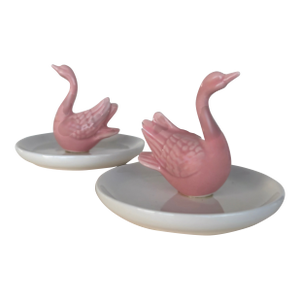 Pair of Pink Swan Ceramic Catchall Ring Dishes