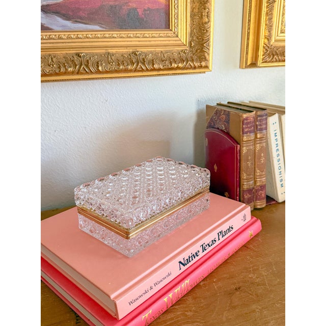 Incredible large vintage crystal casket box with a diamond pattern on all sides except one, which features a cut starburst...