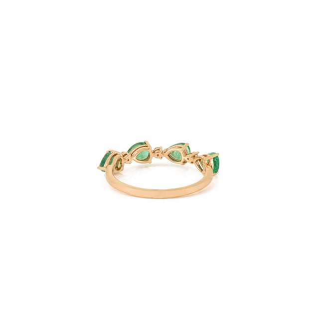 Metal 14k Gold Emerald Diamond Alternate Half Band for Wedding Ring Size 7 For Sale - Image 7 of 17
