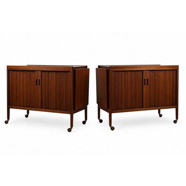 Mid-Century Modern Nat’l. Mt. Airy Side Tables Bar Carts Tambour Doors - Pair For Sale - Image 12 of 12