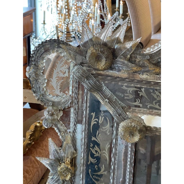 19th Century Venetian Etched Glass Mirror With Leaves and Flowers For Sale - Image 4 of 11