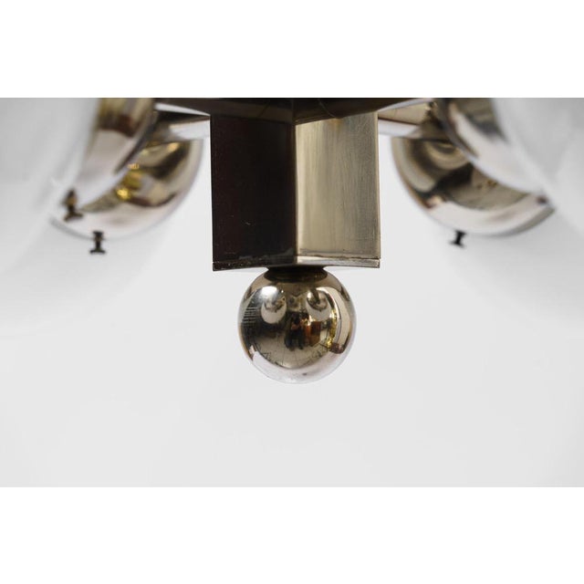 1920s Art Deco Nickel-Plated Pendant Light with Opal Glass Shades, Vienna, 1920s For Sale - Image 5 of 16