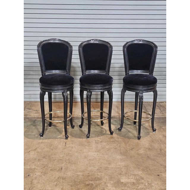Set of 3 Casa Stradivari Ebonized Designer Swivel Counter Stools Bar Stools For Sale - Image 9 of 12